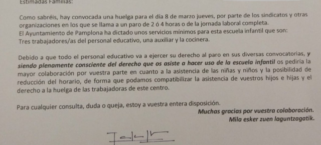 Carta del Ayuntamiento a las familias