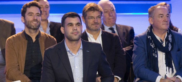 El parlamentario foral y candidato del PPN al Congreso, Javier García, durante el acto de presentación de candidatos en Barcelona