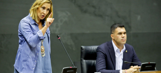 La presidenta del PPN, Ana Beltrán, y el parlamentario foral Javier García