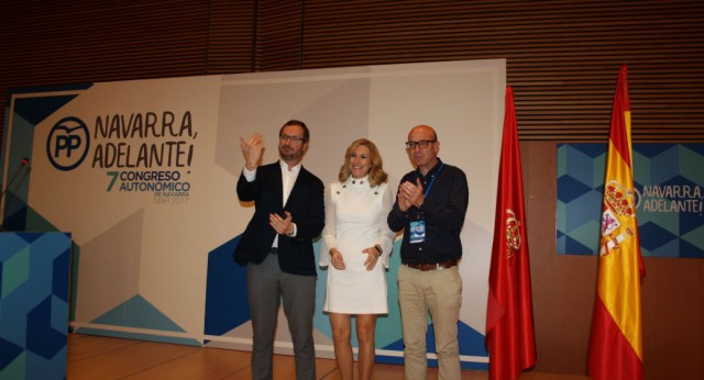 El vicesecretario de Acción Sectorial del PP, Javier Maroto; la presidenta del PPN, Ana Beltrán y el nuevo secretario general, José Suárez